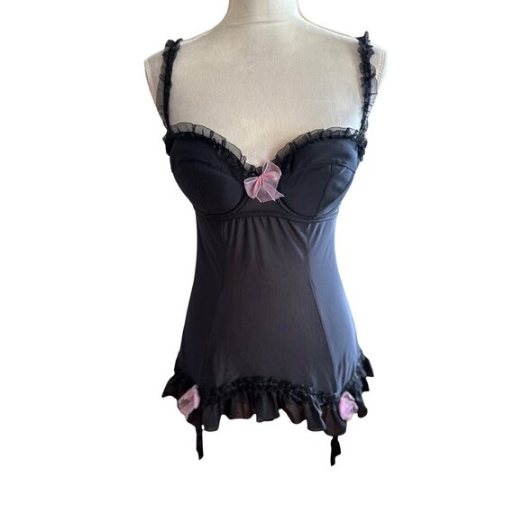 Victoria's Secret Other - Victorias Secret Sexy Little Thing Babydoll Lingerie Pink Bow Ruffle Trim Garter
